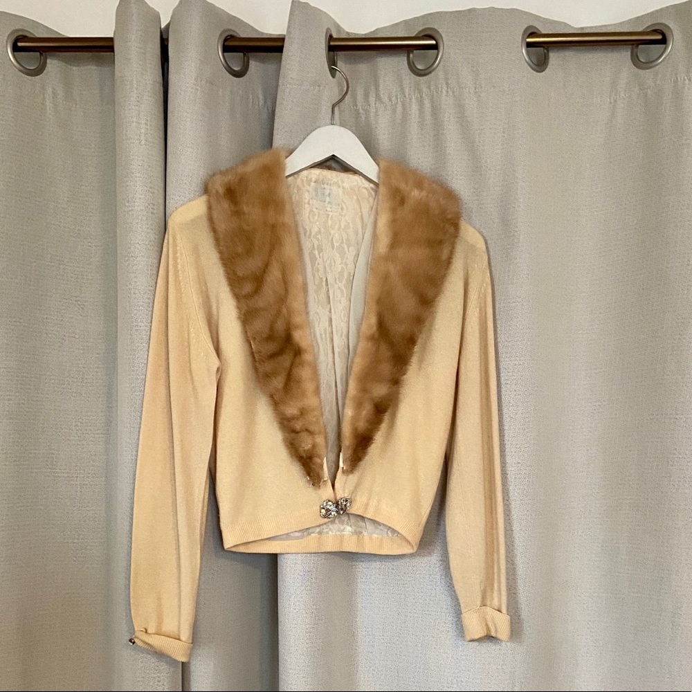 Vintage cashmere fur/lace cardigan